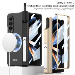 For Samsung Galaxy Z Fold 6 7 4 Case Magsafe Wireless Charging Magnetic Hinge Pen Holder Stand With Film Cover For Z Fold5 Fold3