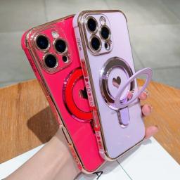 Love Heart Magnetic Case For iPhone 17 16 15 14 13 12 11 Pro Max 16E Plating Phone Cases For iPhone 17 Air 16 15 14 Plus Cover