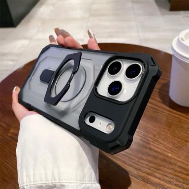 Military Armor Magnet Folding Stand Magnetic Phone Case For iPhone 16 17 Pro Max Air Four Corners Anti-Drop Protection Covers