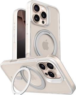 eller santé® Astros Magpro Back Cover Case for iPhone 16 Pro Max with Magnetic Alloy Ring Metal Kickstand Camera Protector TPU Shockproof 10ft Drop Protection Compatible with Mag-Safe- White
