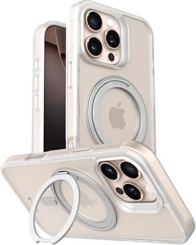 eller santé® Astros Magpro Back Cover Case for iPhone 16 Pro Max with Magnetic Alloy Ring Metal Kickstand Camera Protector TPU Shockproof 10ft Drop Protection Compatible with Mag-Safe- White
