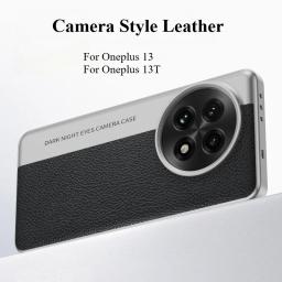 Case For Oneplus 13 13T Luxury Leather Camera Style PC Hard Back Cover For One Plus 13 Shockproof Bumper Oneplus13 Funda