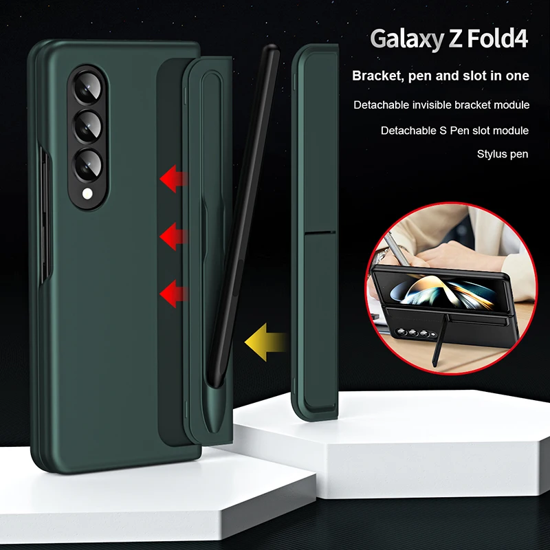 For Samsung Galaxy Z Fold 4 3 Cover with S Pen Slot Wrist Strap Hard Case