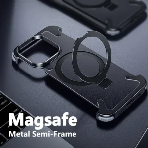 Luxury Metal Frame Mag Safe Leather Phone Case For Iphone13 Iphone14 Iphone15 Pro Promax 5 Colours Featured