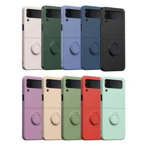 Liquid Silicone Phone Case For Samsung Galaxy Z Flip 4 Flip3 Flip4 Flip3 5G Ring Holder Stand Kickstand Shockproof Folding Cover 1