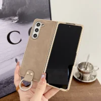 Case For Samsung Galaxy Z Fold5 Z Fold4 Z Fold3 Plating Vintage Rivet ring Leather Pattern Hard Mobile Phone Case Cover 1