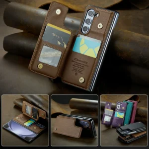 Solid Color Leather Phone Case For Samsung Galaxy Z Fold 5 Z Fold4 Z Fold 3 Magnetic Flip Case Wallet Card Phone Cover 1