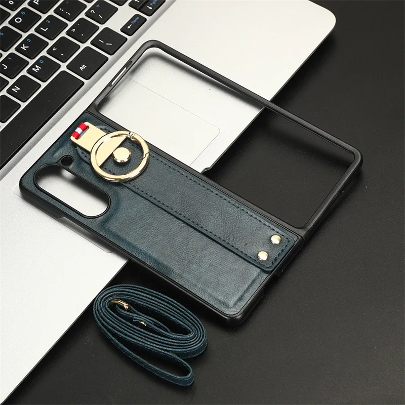 Crossbody Lanyard Phone Case For Samsung Galaxy Z Fold 5 4 3 2 Fold5 Fold4 Fold3 Fold2 Ring Wrist Strap Leather Protective Cover Featured
