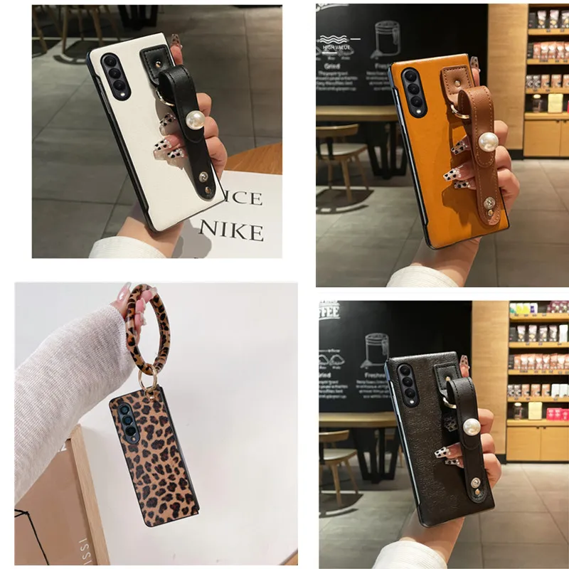 Diy Luxury Leopard Print Bracelet Pearl Strap Leather Case For Samsung Galaxy Z Fold4 Case For Galaxy Z Fold 5 Case Z Fold 3 2 1 Featured