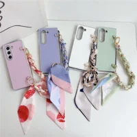 Fashion Electroplated Candy Color Scarf Short Chain Leather Case For Samsung Galaxy Z Fold4 Case For Galaxy Z Fold5 Cover Fold3 Featured