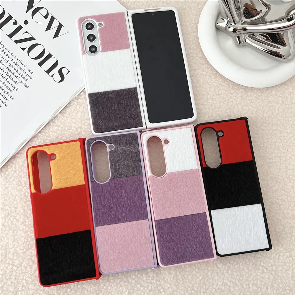 Fashion Splice Plush Warm Phone Case For Samsung Galaxy Z Fold 5 Case For Galaxy Z Fold4 Cover Z Fold3 Capa Z Fold 4 Capa Featured