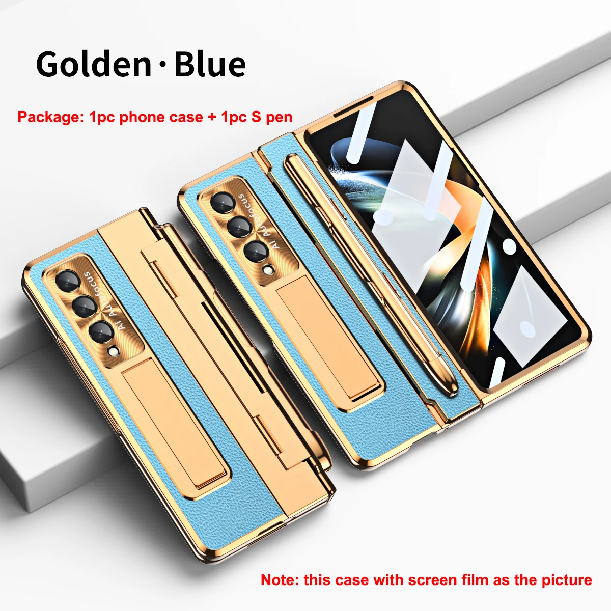 For Samsung Galaxy Z Fold 4 3 5g Case Leather Plating Pc Full Protect Camera Hingle Hard Cover Shockproof Shell With Screen Film Featured