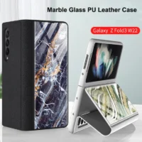 For Samsung Galaxy Z Fold 4 3 5g Case Luxury Marble Glass Leather Flip Cover For Galaxy Z Flold3 Full Protect Kickstand Funda Featured