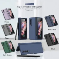 For Samsung Galaxy Z Fold 5 4 3 Phone Case 360 Liquid Matte Plain Color Pen Holder Cover Fine Hole Shell Antifall Nonslip Funda Featured