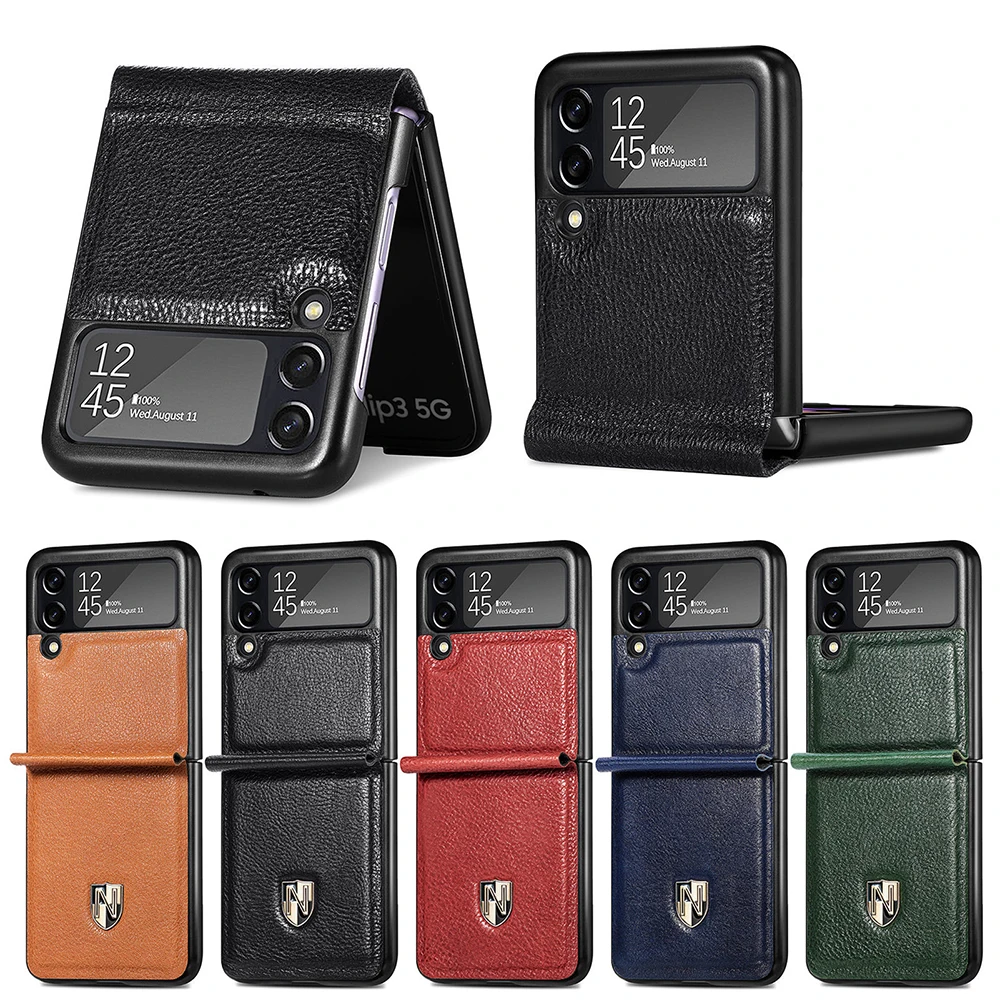 Genuine Leather Case For Samsung Galaxy Z Flip 4 3 5g Flip4 Cover Full Hingle Camera Protector Hard Bumper Folding Shell Fundas Featured