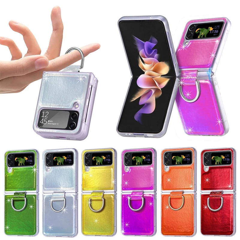 Gradual Color Finger Ring Flip Phone Cover For Samsung Galaxy Z Flip 4 3 Shockproof Anti Drop Folding Phone Case Featured