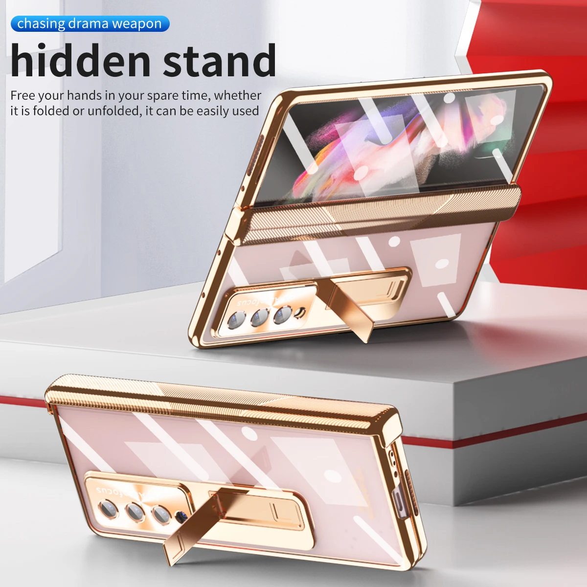 Magnetic Hinge Plating Folding Case For Samsung Galaxy Z Fold 5 3 4 Anti Drop Upgrade Hinge All Inclusive With Hidden Stand Featured