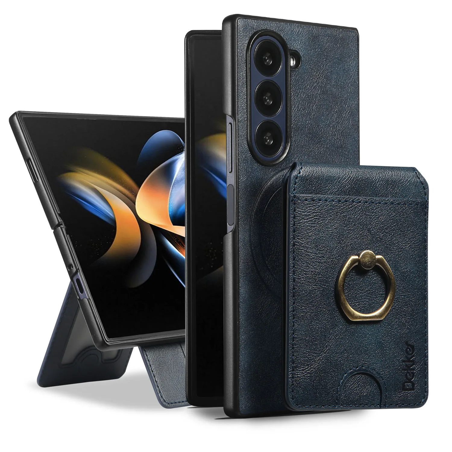 2 In 1 Magnetic Wireless Charging Bracket Cell Phone Case For Samsung Galaxy Z Fold 6 5 4 3 Ring Card Holder Flip Leather Cover Featured