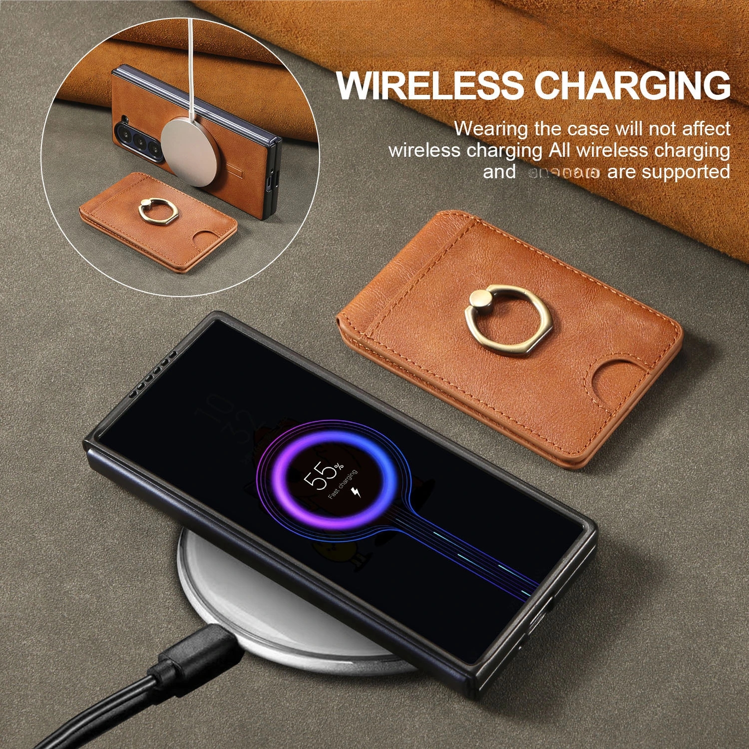 2 In 1 Magnetic Wireless Charging Bracket Cell Phone Case For Samsung Galaxy Z Fold 6 5 4 3 Ring Card Holder Flip Leather Cover Gallery 2 2 In 1 Magnetic Wireless Charging Bracket Cell Phone Case For Samsung Galaxy Z Fold 6 5 4 3 Ring Card Holder Flip Leather Cover Gallery 2