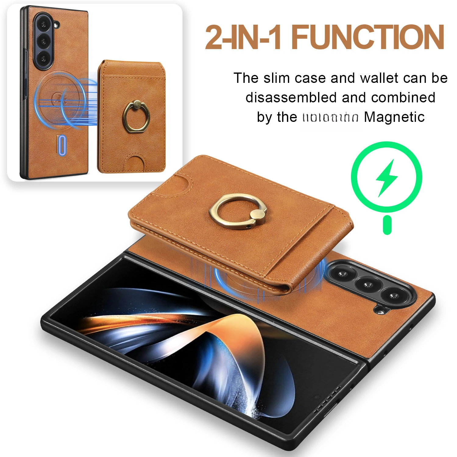 2 In 1 Magnetic Wireless Charging Bracket Cell Phone Case For Samsung Galaxy Z Fold 6 5 4 3 Ring Card Holder Flip Leather Cover Gallery 4 2 In 1 Magnetic Wireless Charging Bracket Cell Phone Case For Samsung Galaxy Z Fold 6 5 4 3 Ring Card Holder Flip Leather Cover Gallery 4