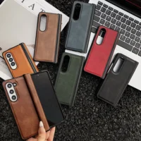 Business Comfortable Touch Pu Leather Simple Phone Case For Samsung Galaxy Z Fold 7 6 5 4 Full Protection Hinge Shockproof Cover Featured