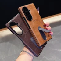 Business Leather Magnetic Invisible Bracket Case For Samsung Galaxy Z Fold 7 6 5 4 3 Shockproof Wireless Charge Protective Cover Featured