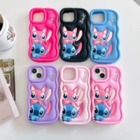 Candy Couple Stitch Look Case For Iphone X Xs Xr 11 12 13 Pro 14 Plus 15 Pro Max 16 3d Cartoon Silicon Wave Side Soft Phone Case Featured