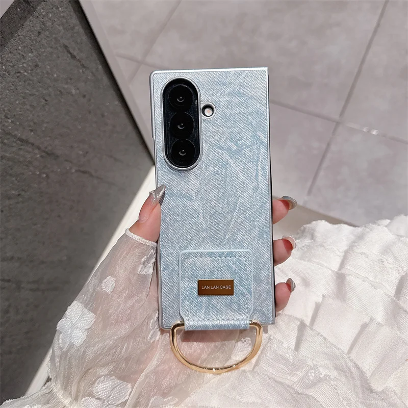Fashion Denim Leather Phone Case For Samsung Galaxy Z Fold 7 6 5 4 3 Z Fold6 Fold7 Fold5 Cover With Ring Cute Cases Women Funda Gallery 5 Fashion Denim Leather Phone Case For Samsung Galaxy Z Fold 7 6 5 4 3 Z Fold6 Fold7 Fold5 Cover With Ring Cute Cases Women Funda Gallery 5