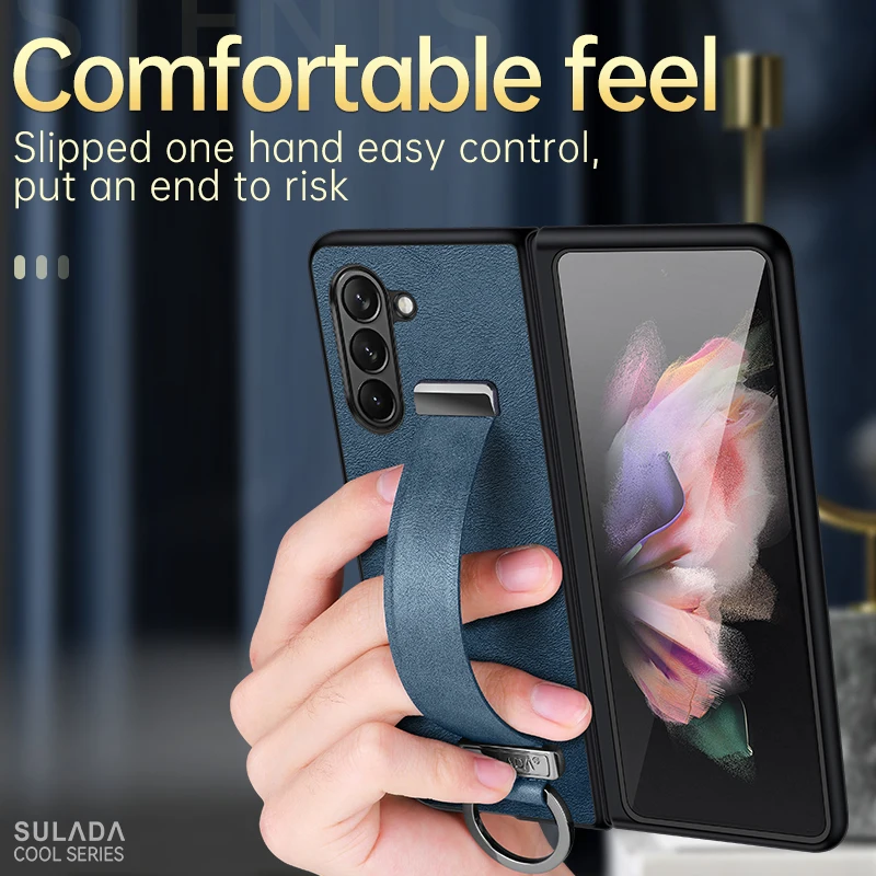 Finger Hand Grip Band Belt Strap Case For Samsung Galaxy Z Fold6 Fold5 Fold4 Fold 6 5 4 Business Pu Leather Protector Shell Featured