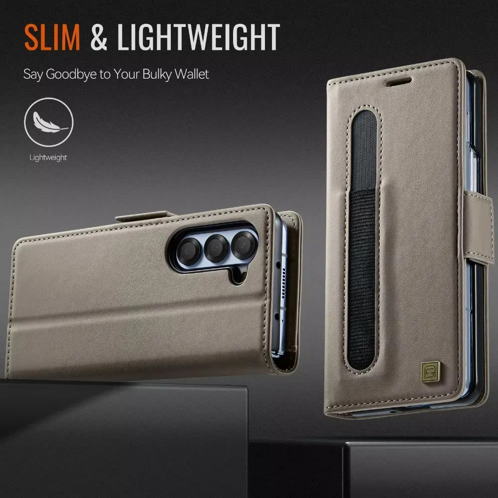 Flip Wallet With Pen Holder Leather Phone Case For Samsung Galaxy Z Fold 7 6 5 Fold6 Fold5 Rfid Blocking Crad Slot Holder Cover Featured