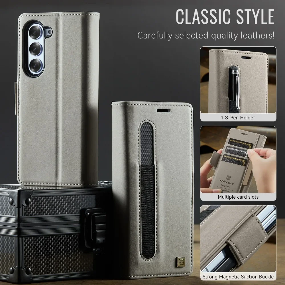 Flip Wallet With Pen Holder Leather Phone Case For Samsung Galaxy Z Fold 7 6 5 Fold6 Fold5 Rfid Blocking Crad Slot Holder Cover Gallery 4 Flip Wallet With Pen Holder Leather Phone Case For Samsung Galaxy Z Fold 7 6 5 Fold6 Fold5 Rfid Blocking Crad Slot Holder Cover Gallery 4
