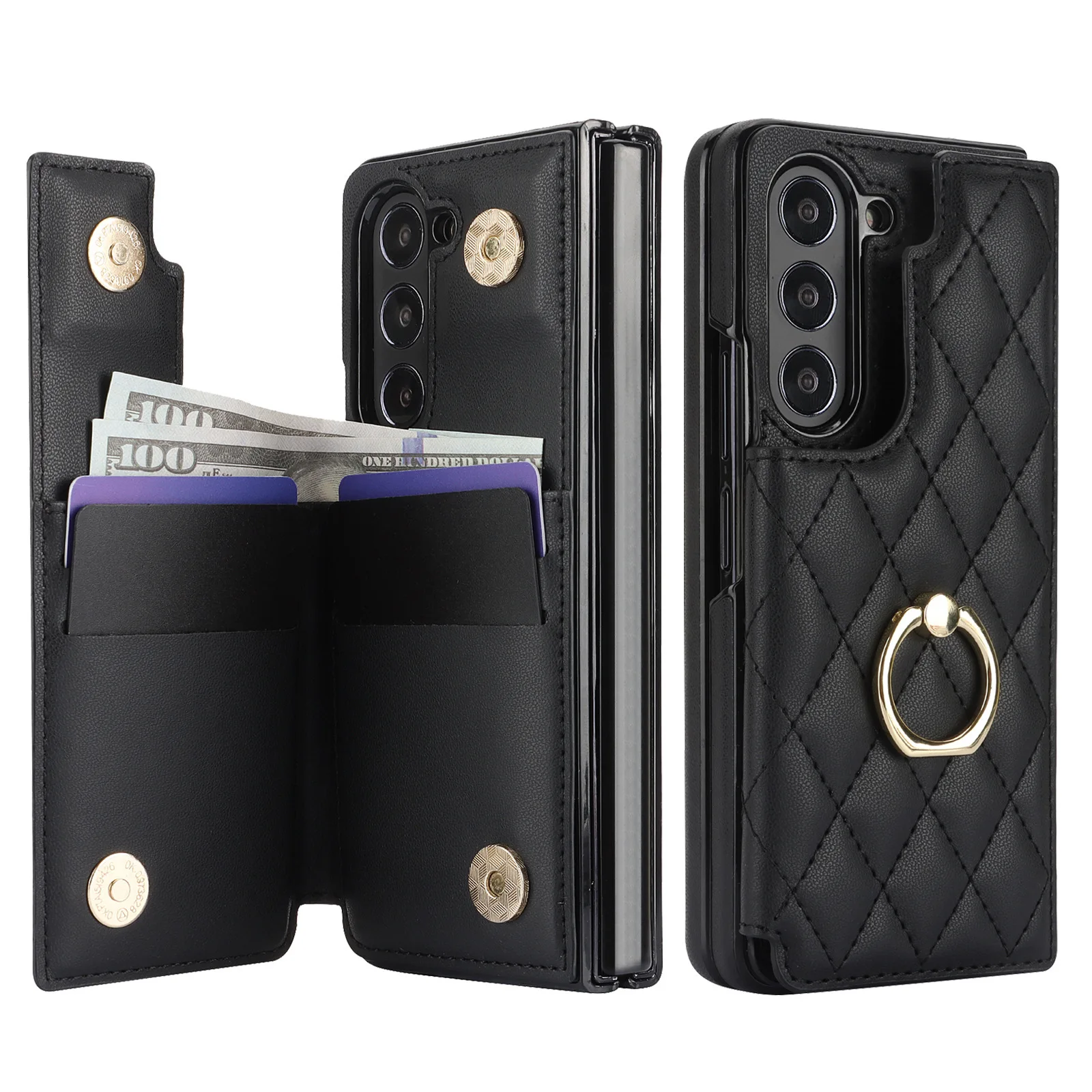 Fold7 Diamond Grid Pu Leather Phone Case For Samsung Galaxy Z Fold 7 6 5 4 3 Ringbracketdouble Buckle Card Holder Wallet Cover Featured