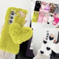 For Samsung Galaxy Z Fold 5 Case Korea Cute Fluffy Plush Love Pendant Phone Case For Galaxy Z Fold6 Cover Z Fold3 Z Fold2 Fold5 Featured