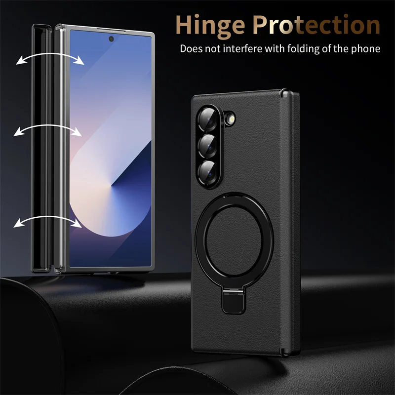 For Samsung Galaxy Z Fold 7 6 5 4 3 Case Leather Magsafe Hinge Bracket Full Screen Glass Protective Magnetic Cover For Z Fold6 7 Featured