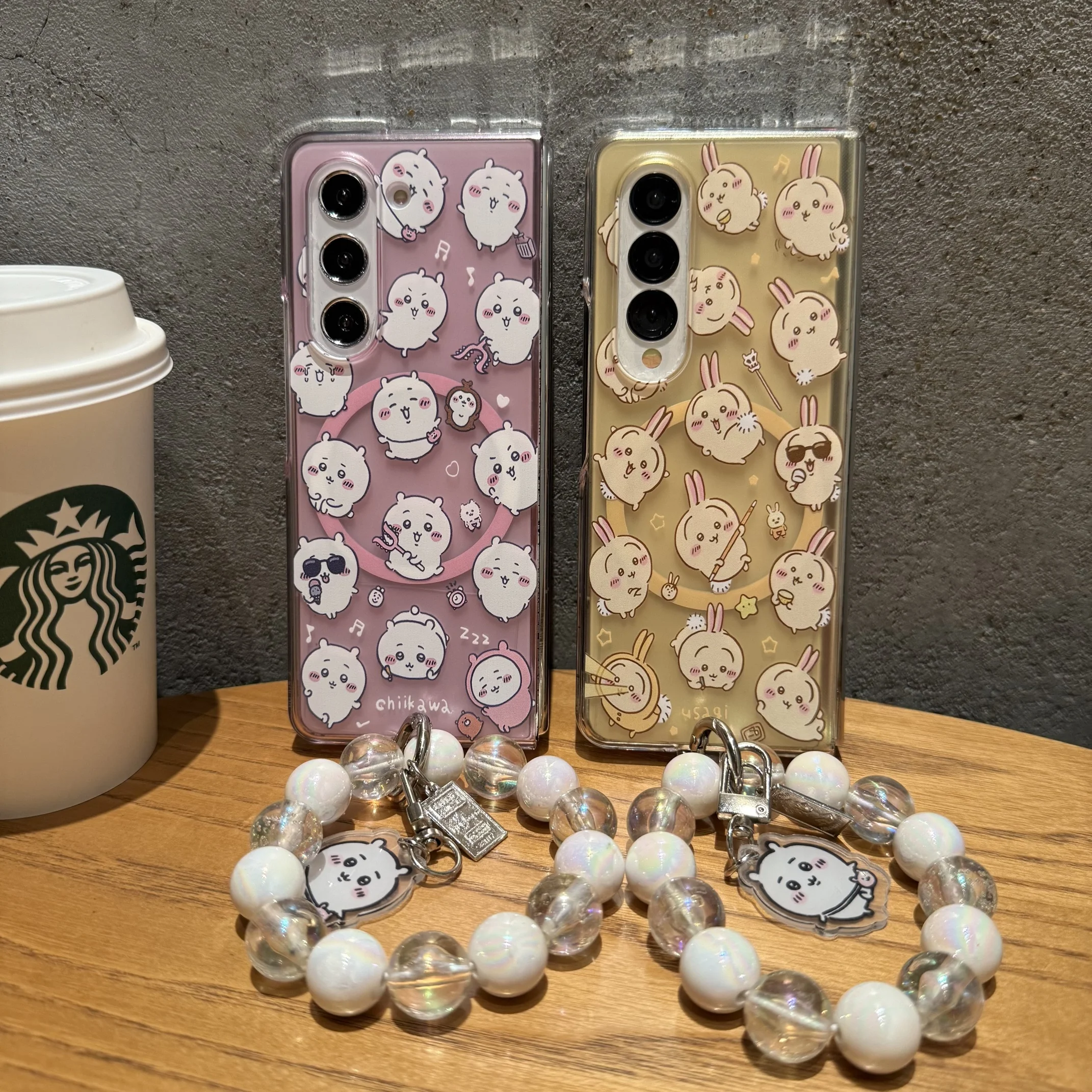 For Samsung Galaxy Z Fold 7 6 5 4 3 Fold7 Strap Pendant Fold Phone Case Chiikawa Usagi Hachiware Cartoon Magnetic Cover Featured