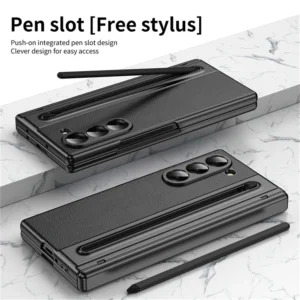 For Samsung Galaxy Z Fold 7 6 5 4 3 Leather Hinge Phone Case Outer Screen Glass S Pen Slot Protective Cover For Galaxy Z Fold 7 Featured