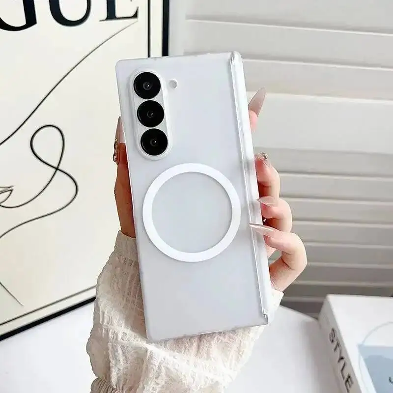 For Samsung Galaxy Z Fold 7 6 5 4 Fold7 Magnetic Wireless Charging Hinge Shockproof Cover Luxury Transparent For Magsafe Case Featured
