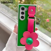 For Samsung Galaxy Z Fold7 Fold 7 6 5 4 3 Zfold6 3d Flowers Leather Wristband Phone Case Plating Silver Frame Shockproof Cover Featured
