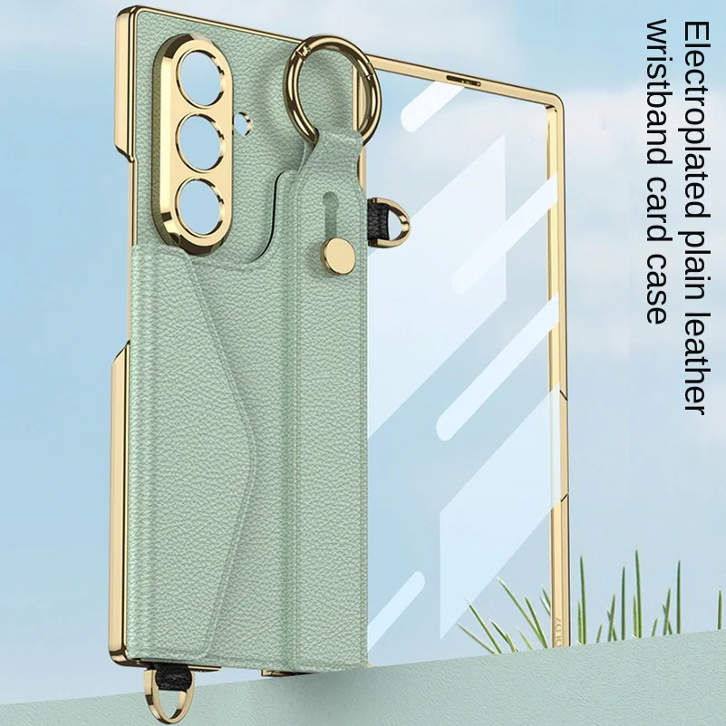 Gold Wristband Bracelet Electroplated Plain Leather Card Slot Glass Protect Case For Samsung Galaxy Z Fold7 Fold 7 6 Cover Gallery 2 Gold Wristband Bracelet Electroplated Plain Leather Card Slot Glass Protect Case For Samsung Galaxy Z Fold7 Fold 7 6 Cover Gallery 2