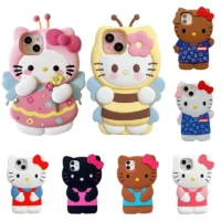 Hello Kitty 3d Cartoon Bow Case For Iphone 16 15 14 13 12 Pro Max 11 Xs Max Xr 7 8 Plus 6s 5s Se Y2k Anti Fall Silicone Cover Featured