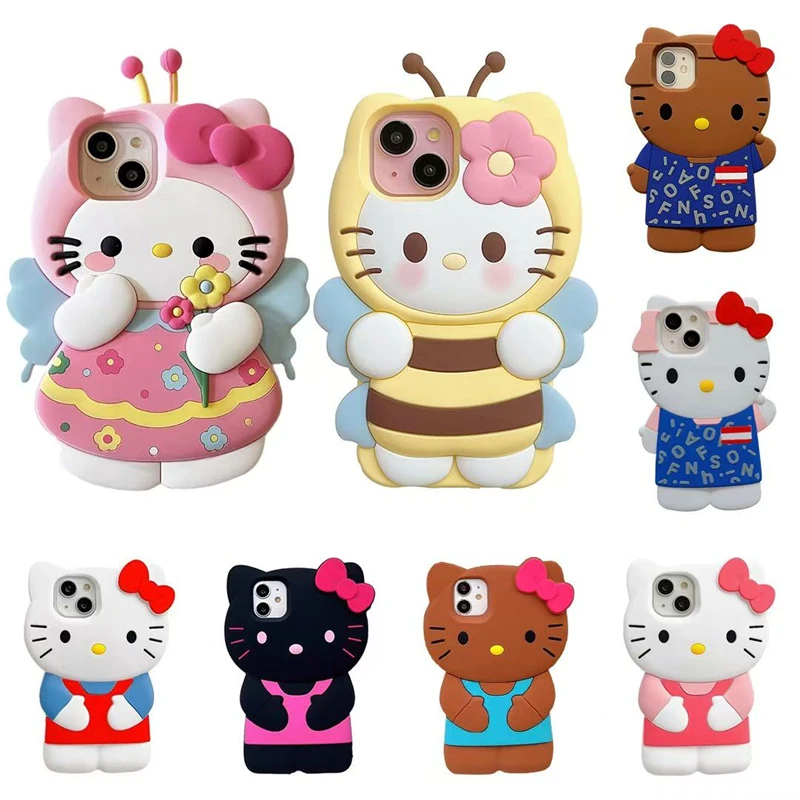 Hello Kitty 3d Cartoon Bow Case For Iphone 16 15 14 13 12 Pro Max 11 Xs Max Xr 7 8 Plus 6s 5s Se Y2k Anti Fall Silicone Cover Featured