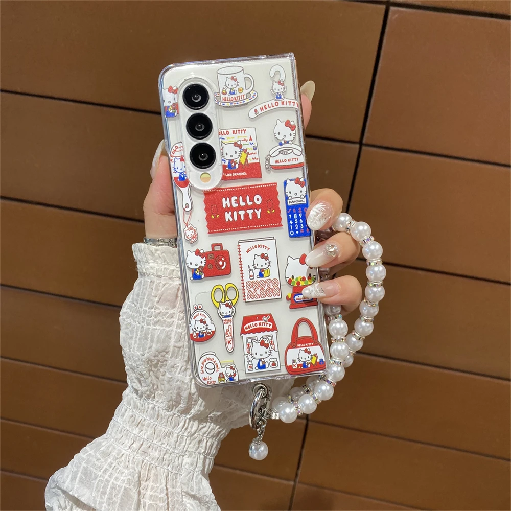 Hello Kitty Transparent Phone Case For Samsung Galaxy Z Fold 7 6 5 4 3 Fold5 Fold6 Fold7 Protection Acrylic Pc Cover Featured