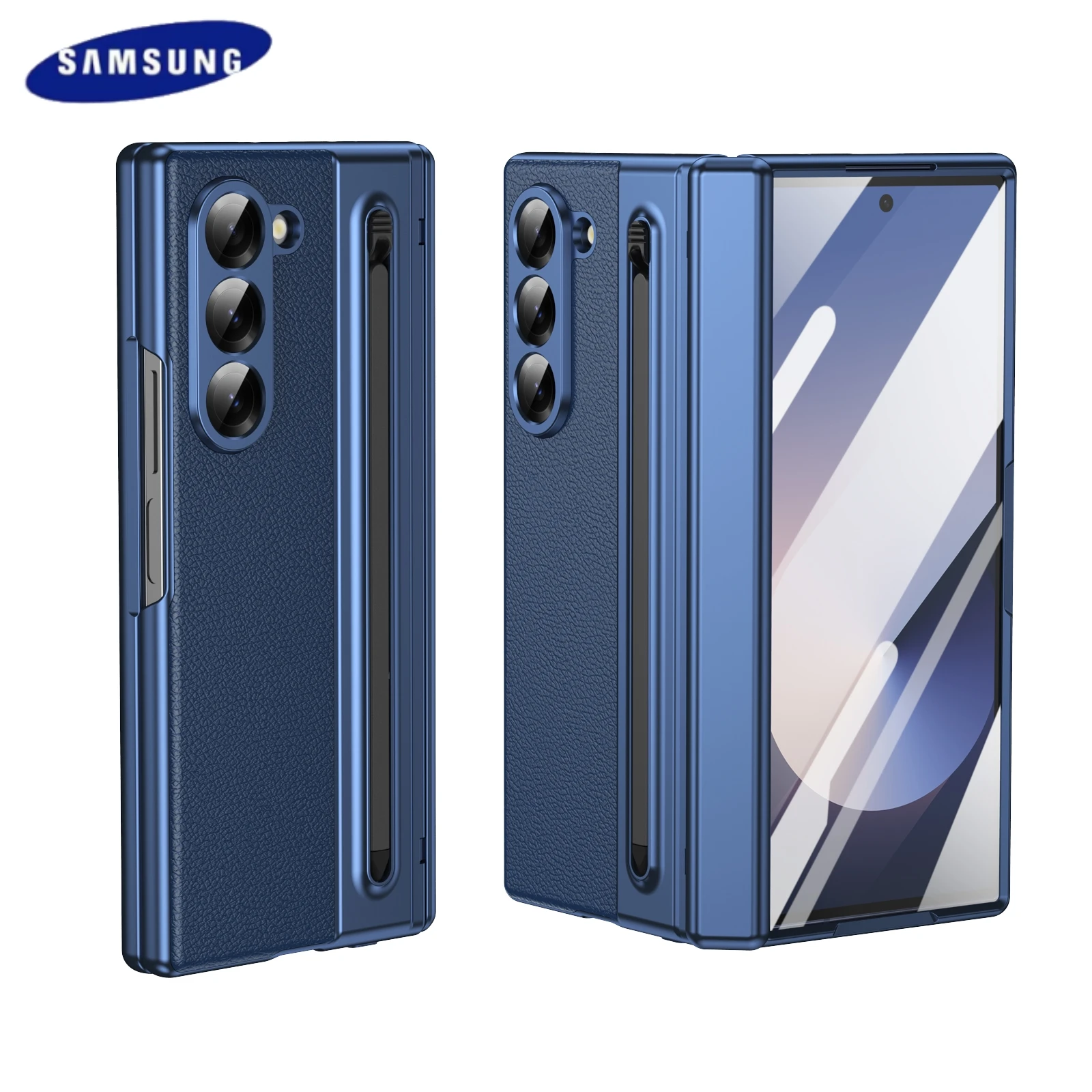 Leather Feel Slim Case For Samsung Galaxy Z Fold 7 6 5 4 3 With Stylus Pen Slot Holder Plastic Fold Shockproof Protection Cover Featured