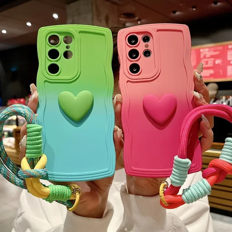 Love Heart Gradient Wrist Strap Case For Samsung Galaxy S25 Ultra S24 Fe S23 S21 S20 S22 Plus Note 20 A55 A535 A25 A15 5g A05s Gallery 1 Love Heart Gradient Wrist Strap Case For Samsung Galaxy S25 Ultra S24 Fe S23 S21 S20 S22 Plus Note 20 A55 A535 A25 A15 5g A05s Gallery 1