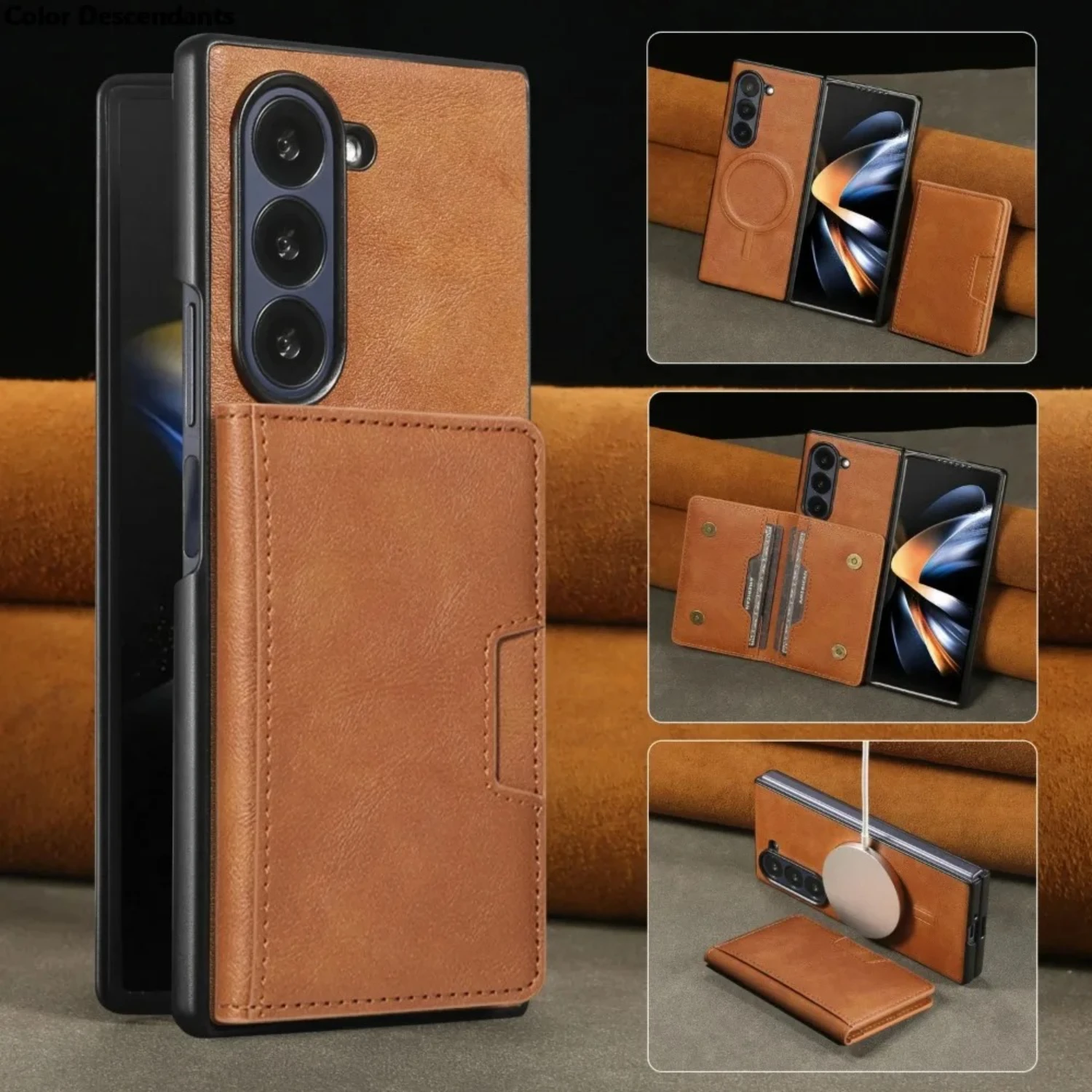Luxury Business Style Leather Case For Samsung Galaxy Z Fold 7 6 5 4 3 2in1 Magnetic Card Wallet Wireless Charge Anti Drop Cover Featured