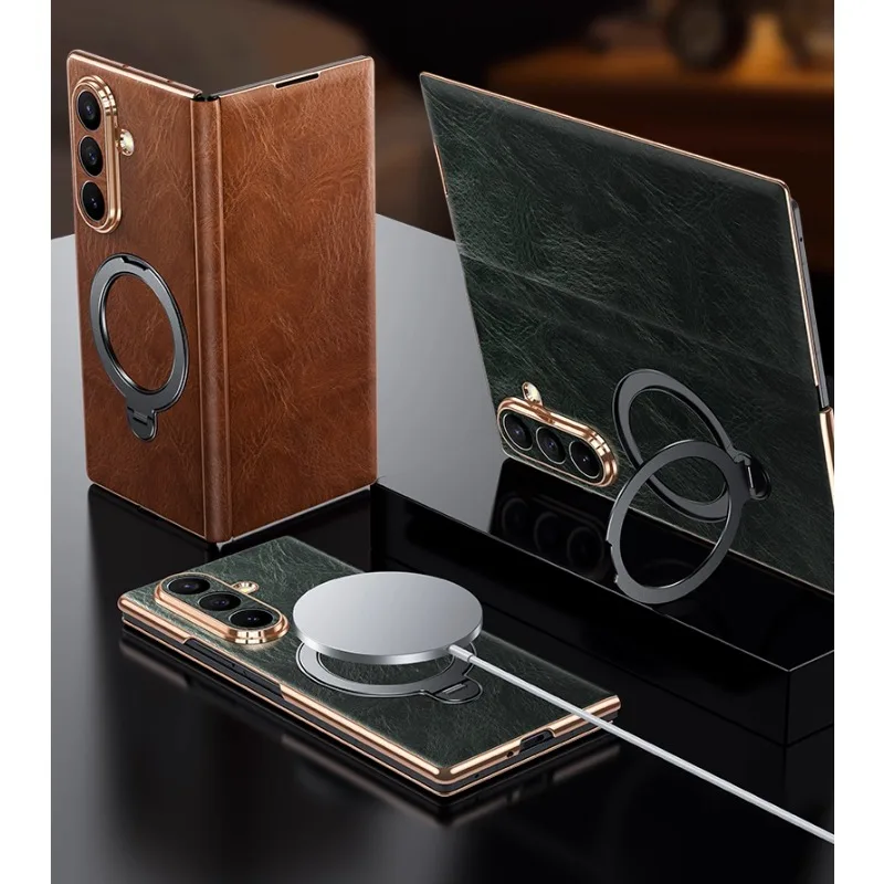 Luxury Genuine Leather For Samsung Galaxy Z Fold7 Case W25 Flip Case With Magnetic Stand Flip Leather Case For Samsung Z Fold 5 Featured