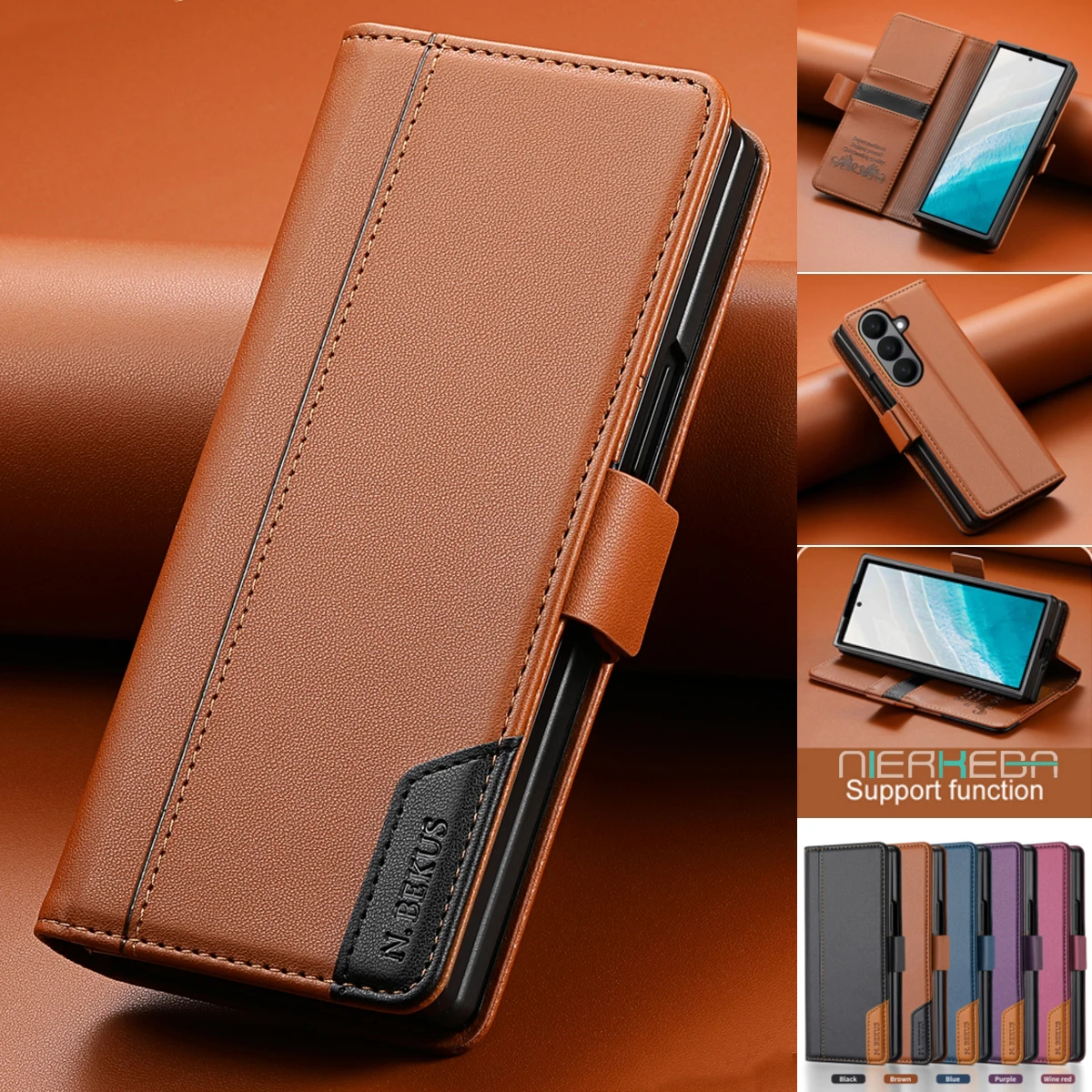 Luxury Leather Phone Case For Samsung Galaxy Z Fold 7 6 5 4 3 5g Fold7 2025 Magnetic Flip Book Business Rfid Wallet Cover Featured