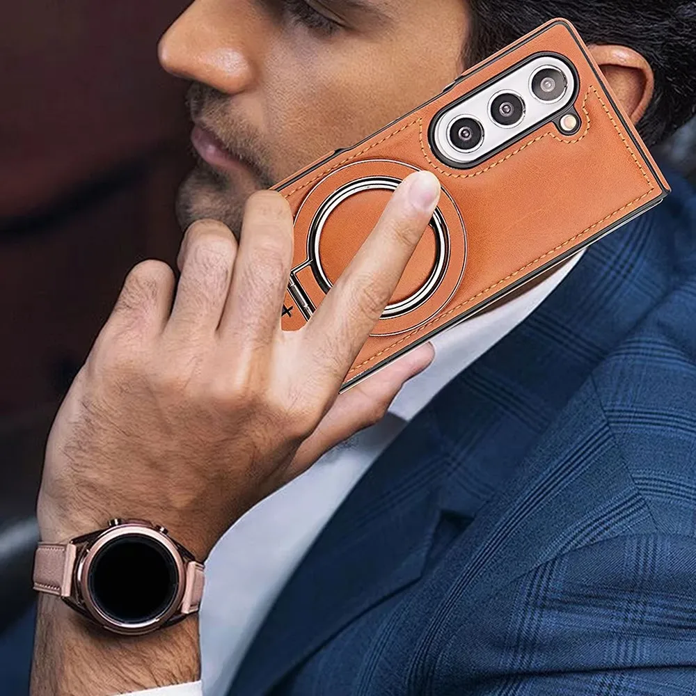Luxury Magnetic Ring Holder Z Fold6 Leather Case For Samsung Galaxy Z Fold 4 5 6 Wireless Charging Shockproof Protective Cover Gallery 4 Luxury Magnetic Ring Holder Z Fold6 Leather Case For Samsung Galaxy Z Fold 4 5 6 Wireless Charging Shockproof Protective Cover Gallery 4