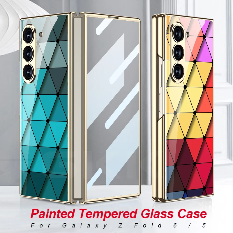 Luxury Plating Screen Glass Case For Samsung Galaxy Z Fold 6 5 Case Back Painted Pattern Glass Plastic Cover For Galaxy Z Fold 6 Featured