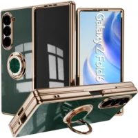 Luxury Plating Silicone Shockproof Solid Color Case For Samsung Galaxy Z Fold 7 6 5 4 Car Magnetic Ring Holder Protector Cover Featured
